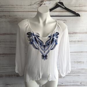 Sanctuary Semi Sheer Blue Embroidered Boho Blouse sz Small